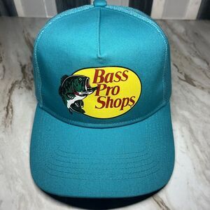 Bass Pro Shops Hat Teal Blue Snapback Trucker Baseball Fishing Outdoor Cap‎
